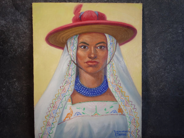 Alfonso Tirado - Mexican Woman in Traditional Costume - Oil on Canvas P2869