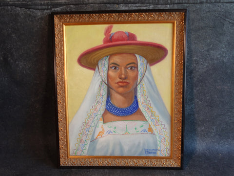Alfonso Tirado - Mexican Woman in Traditional Costume - Oil on Canvas P2869