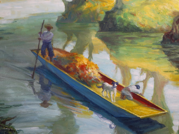 Alfonso Tirado - Flower-Seller in His Boat on His Way to Market - Oil on Canvas P2881
