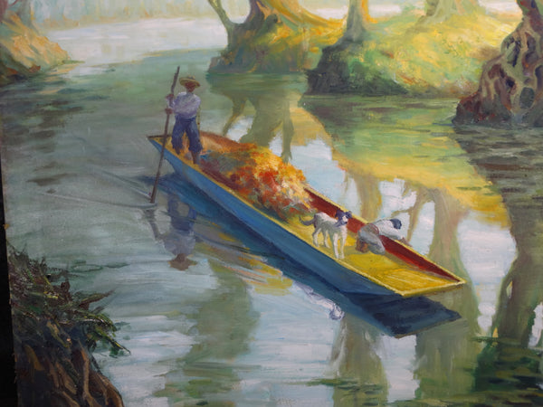 Alfonso Tirado - Flower-Seller in His Boat on His Way to Market - Oil on Canvas P2881