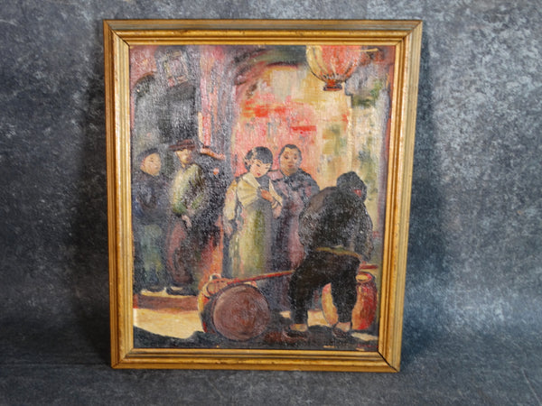 Beatrice Jackson - At the Chinese Market - Oil on Board 1920s - P2884