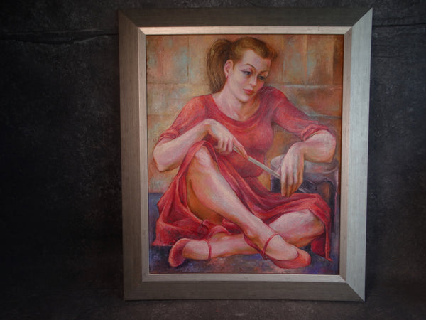 Burr Singer - Drummer Girl - Oil on Canvas c 1940s P2888