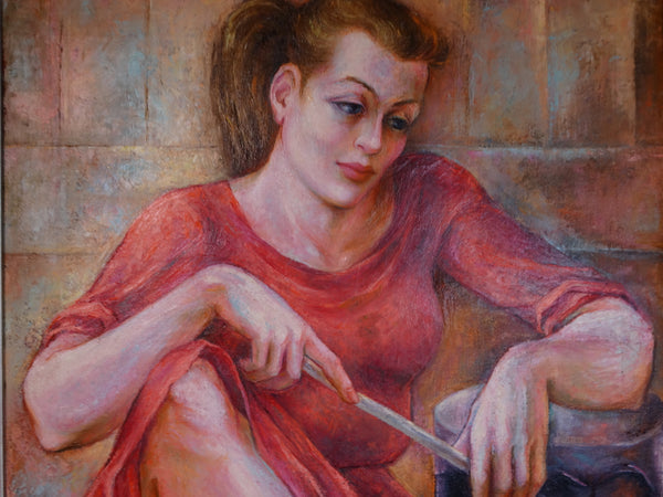 Burr Singer - Drummer Girl - Oil on Canvas c 1940s P2888