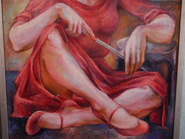 Burr Singer - Drummer Girl - Oil on Canvas c 1940s P2888