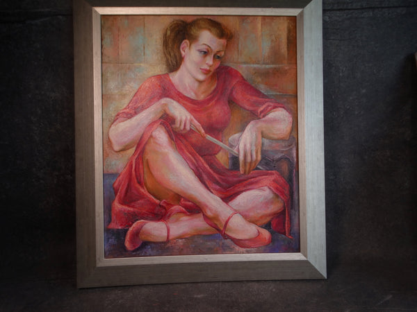 Burr Singer - Drummer Girl - Oil on Canvas c 1940s P2888