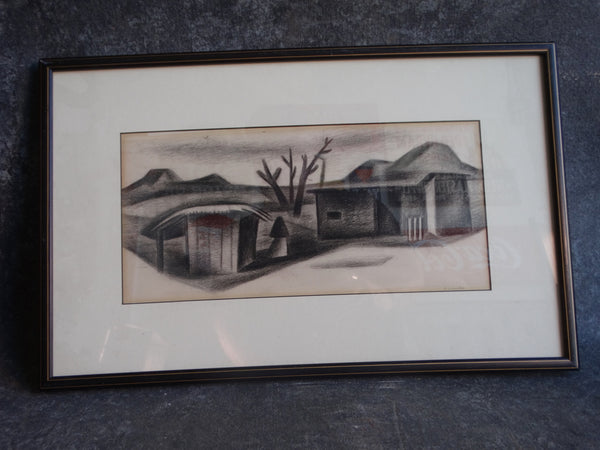 Emily Elinor Syminton  (1916-2002)- New Mexico Landscape c 1930 Charcoal on Paper P2923