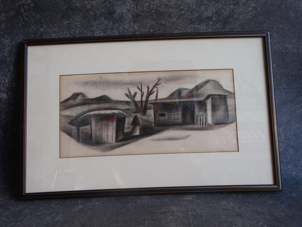 Emily Elinor Syminton  (1916-2002)- New Mexico Landscape c 1930 Charcoal on Paper P2923