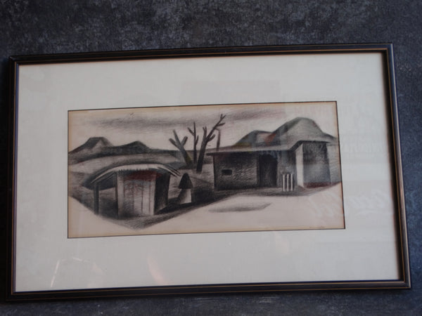 Emily Elinor Syminton  (1916-2002)- New Mexico Landscape c 1930 Charcoal on Paper P2923