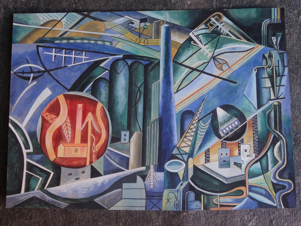 Modernist/Cubist Industrial Landscape, Pittsburgh by Fred Runco 1941 - Mixed Media on Illustration Board P2924