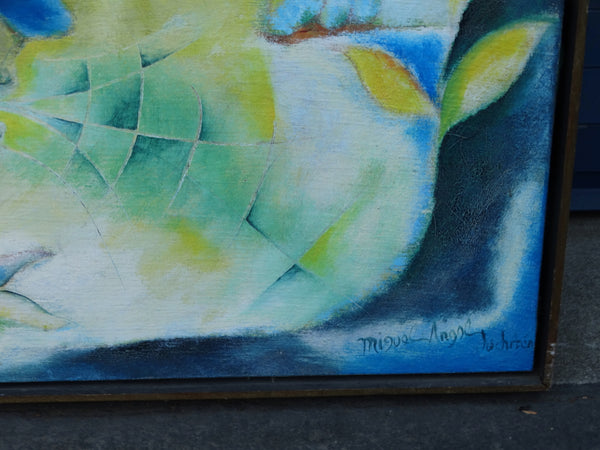 Miguel Angel Toledo Lopez - Los Gatos y Niños - Mexican Modernist Oil on Canvas P2932