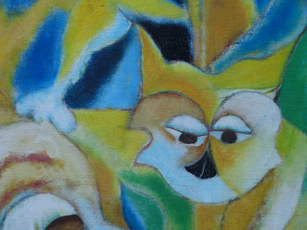 Miguel Angel Toledo Lopez - Los Gatos y Niños - Mexican Modernist Oil on Canvas P2932