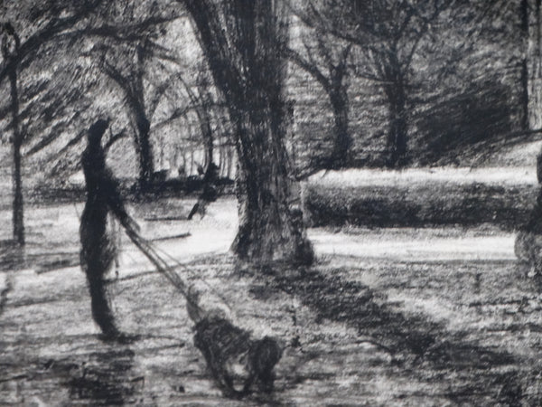 Signed Zuñiga - Charcoal On Paper of a Mexico City Park at Night 1939 - P2934