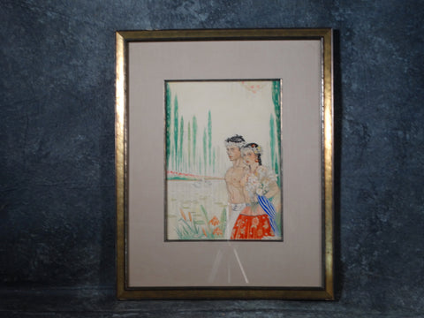 Alfonso X Peña - Idealized Young Mexican Couple - Watercolor and Ink on Paper P2935