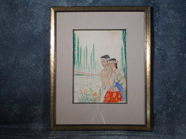Alfonso X Peña - Idealized Young Mexican Couple - Watercolor and Ink on Paper P2935