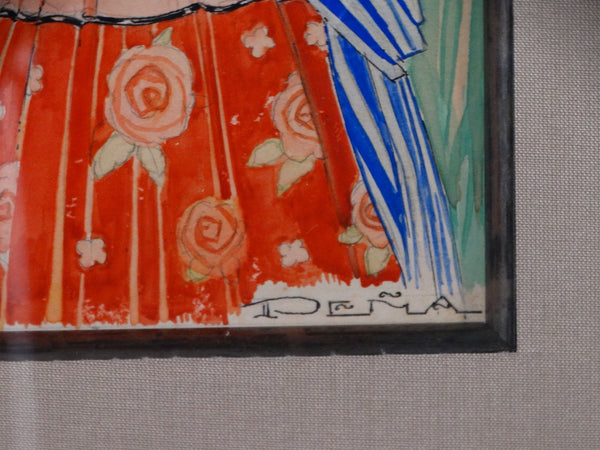 Alfonso X Peña - Idealized Young Mexican Couple - Watercolor and Ink on Paper P2935