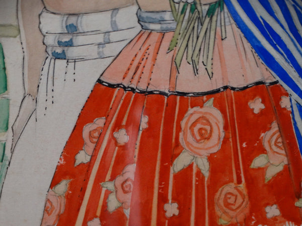 Alfonso X Peña - Idealized Young Mexican Couple - Watercolor and Ink on Paper P2935