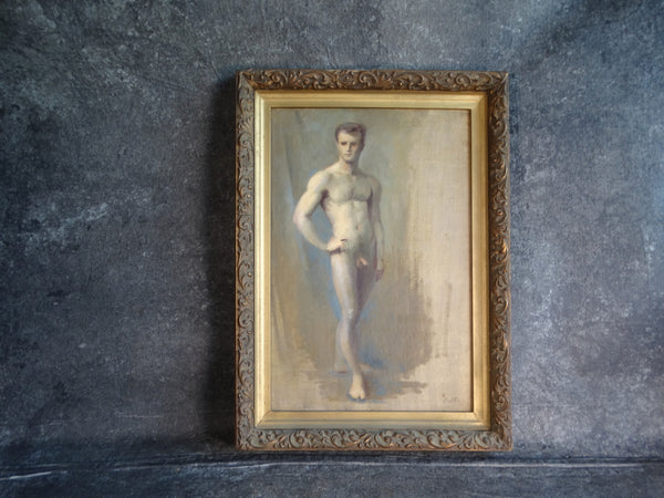 Standing Male Nude  - Oil on Board - Signed Patton c 1950s P2936