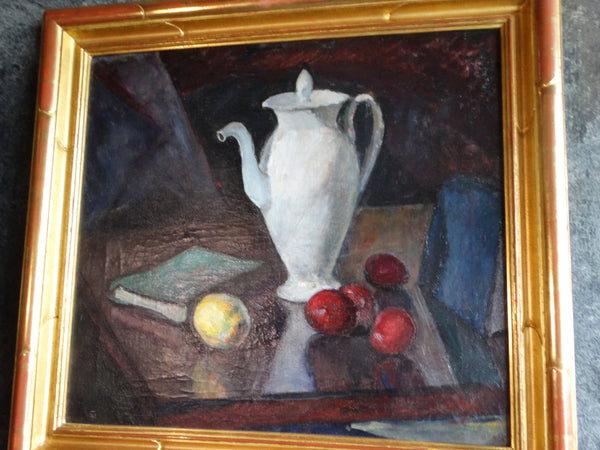 Ejnar Hansen - Still Life with White Pitcher, Plums and a Lemon - Oil on Board - circa 1920 P2945