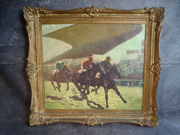 JEAN KEUTERICKX (AMERICAN, 1907-1969) Santa Anita Racetrack  Oil on Canvas circa 1950s P2969