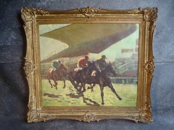JEAN KEUTERICKX (AMERICAN, 1907-1969) Santa Anita Racetrack  Oil on Canvas circa 1950s P2969