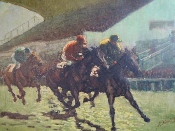 JEAN KEUTERICKX (AMERICAN, 1907-1969) Santa Anita Racetrack  Oil on Canvas circa 1950s P2969