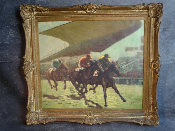 JEAN KEUTERICKX (AMERICAN, 1907-1969) Santa Anita Racetrack  Oil on Canvas circa 1950s P2969