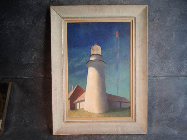 WPA-era Painting of a Lighthouse circa 1940s Oil on Canvas P2970