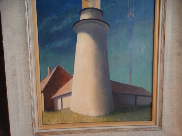 WPA-era Painting of a Lighthouse circa 1940s Oil on Canvas P2970