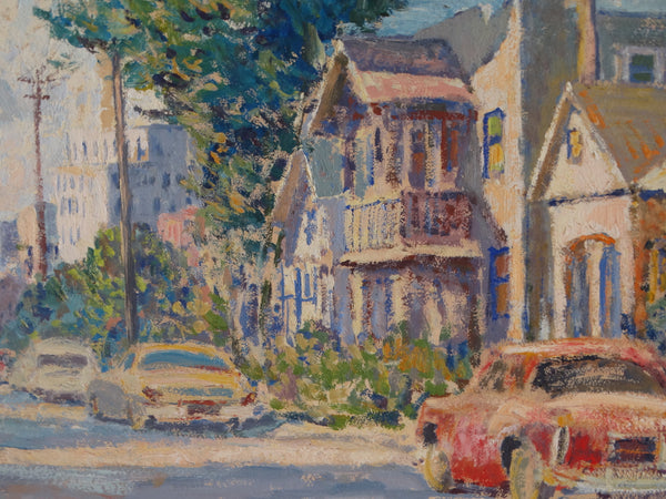 Werner Seeholzer - View of City Hall Los Angeles from Lincoln Heights - 1950s Oil on Wood P3003