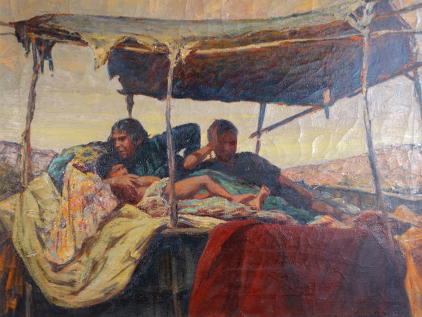 Eugène Pierre Franquinet (1875-1940) Mexican Family Resting under a Shade Canopy 1920s P3032
