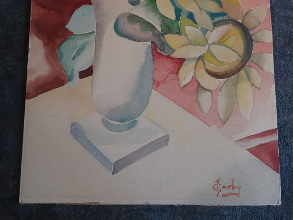 F. Corby - Floral Still Life White Vase - Watercolor P3047