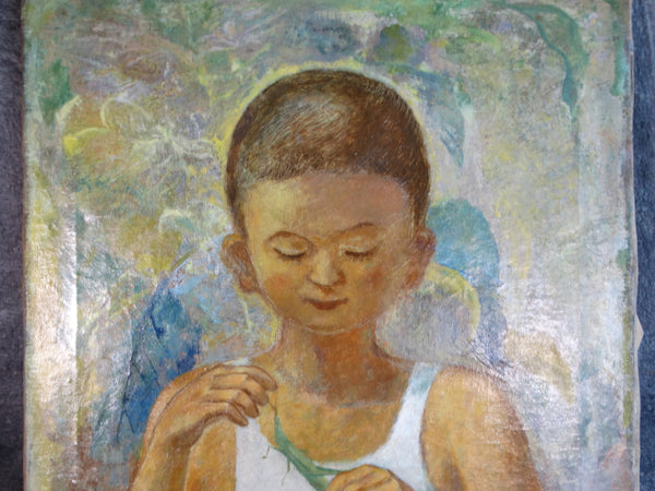 Naoyasu Harada - Boy and Locust - Oil on Canvas c 1930s-40s P3056