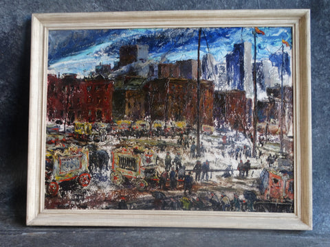 Edgar O Kiechle (1911-1960) - Circus in Town Oil on Board circa 1947 P3074