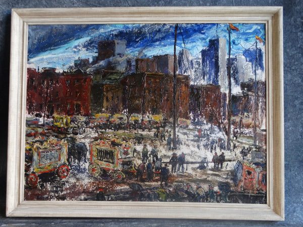 Edgar O Kiechle (1911-1960) - Circus in Town Oil on Board circa 1947 P3074