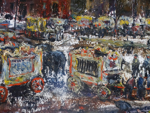 Edgar O Kiechle (1911-1960) - Circus in Town Oil on Board circa 1947 P3074