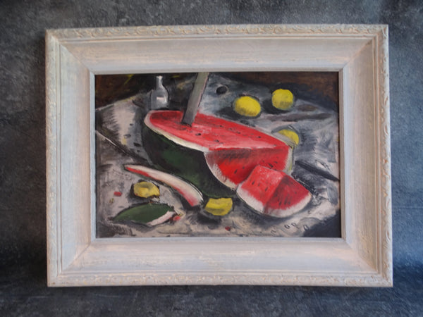 Edgar O. Kiechle - Still Life - Watermelon and Lemons - Oil on Board P3089