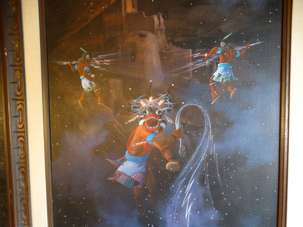 Ted Claus Mythological Hopi Painting - Gods of Lightning - 1975 Oil on Canvas P3105