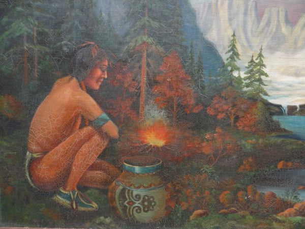 Lodge Painting Of An Indian In The Forest (1937)