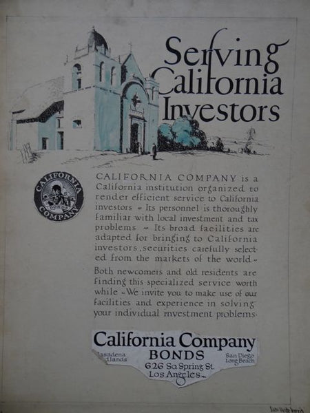 Sam Hyde Harris Advertising Mock-up Original Art “Serving California Investors”