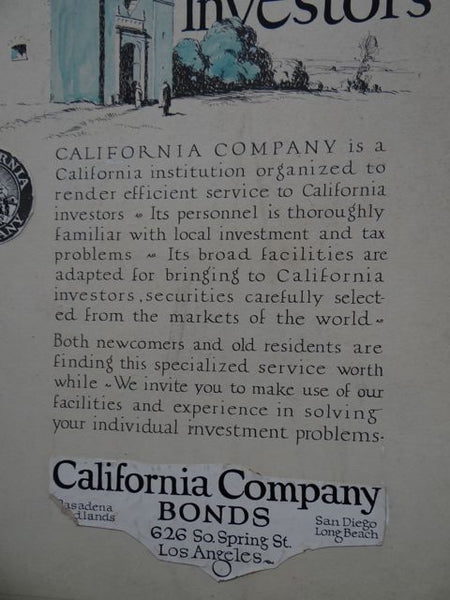 Sam Hyde Harris Advertising Mock-up Original Art “Serving California Investors”