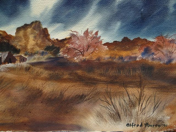 Alfred C. Ybarra (1905 – 2001) Double-sided Watercolor dated 1951 Stormy Desert Skies: Two Views P660
