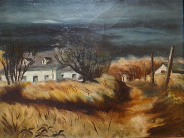Alfred C. Ybarra (1905 – 2001) Oil on Canvas of a California Farm House In Winter P662