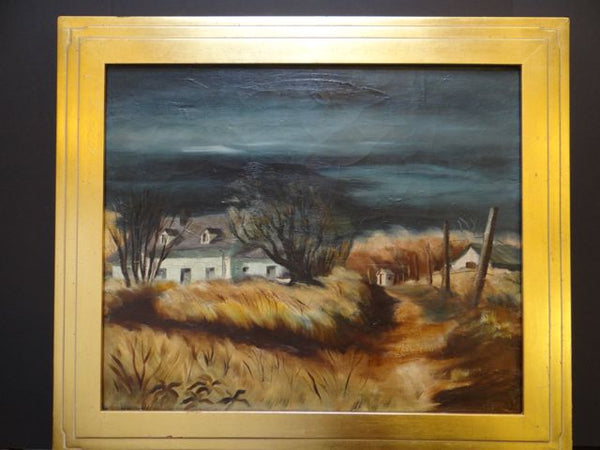 Alfred C. Ybarra (1905 – 2001) Oil on Canvas of a California Farm House In Winter P662