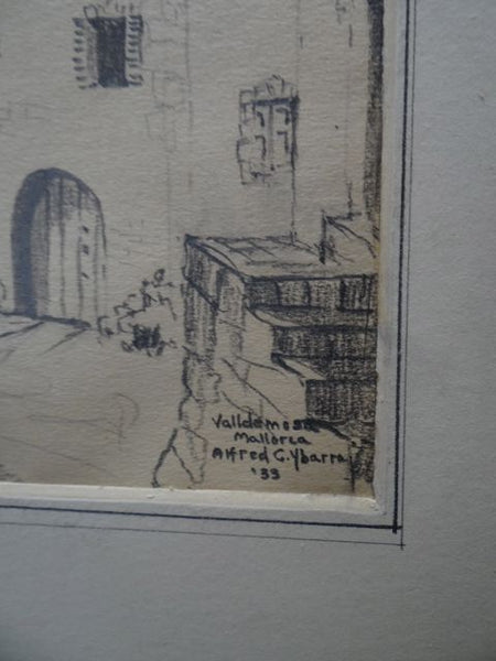 Alfred C. Ybarra (1905 – 2001) Pencil Sketch of a Spanish Town
