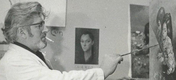 Bernard Locca (1926-1997)- Mod Young Man in a Red Chair 1960s Oil on Canvas P2646