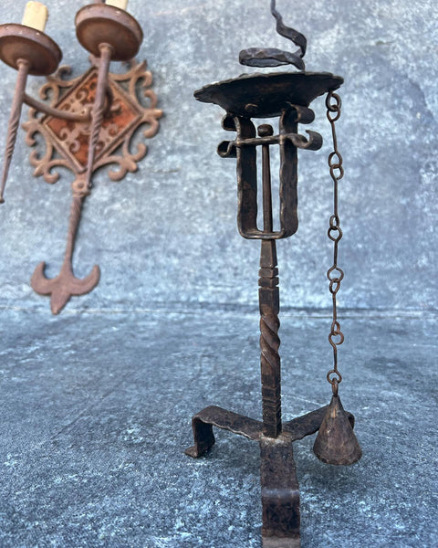 spanish colonial 19th century hand wrought iron candle stick with snuffer