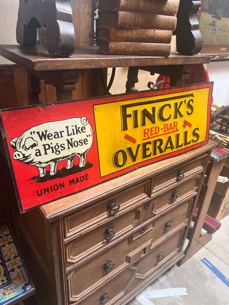 Fincks Overall Tin Litho Sign