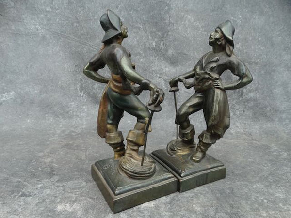 Paul Herzel Polychrome Buccaneer Brass Bookends, Pair A2969