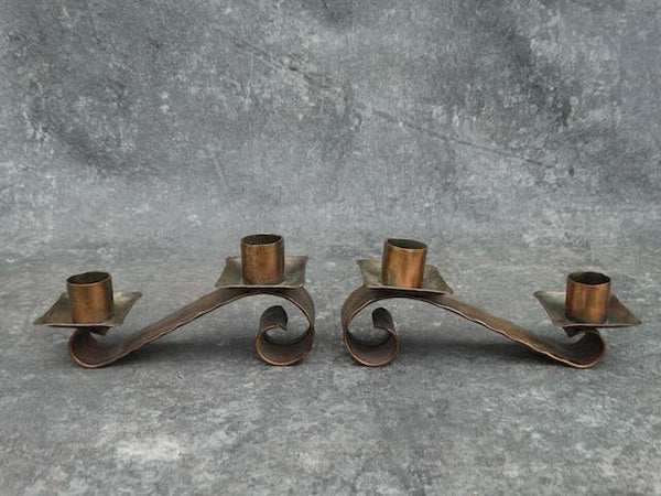 Pair of Craftsman Studio #712 Copper Double Candle Holders A2972