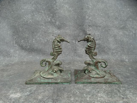 Bronze Sea Horse Bookends  c 1920s or Older A2974